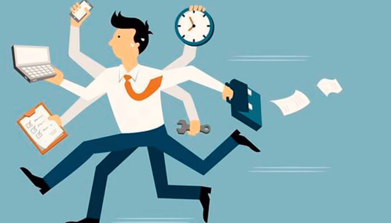 Empleado ocupado vendiento su tiempo por dinero